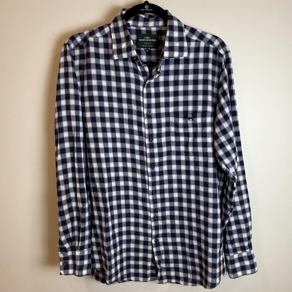 RODD & GUNN Sports Fit Gingham Button Up Long Sleeve Shirt Men M Woven Italy